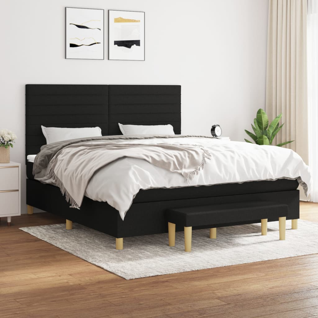 Box Spring Postel S Matrací Černá Textil Černá