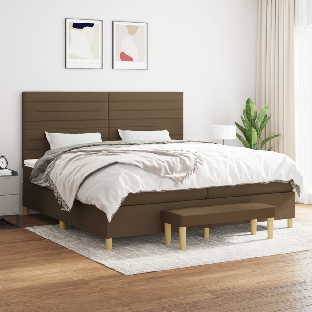 Box Spring Postel S Matrací Tmavě Hnědá 200X200 Cm Textil