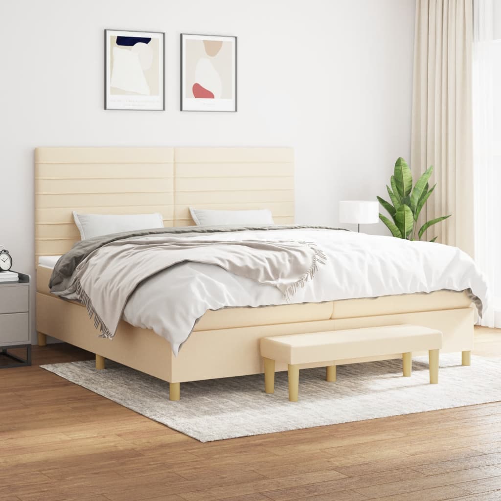 Box Spring Postel S Matrací Textil Krémová