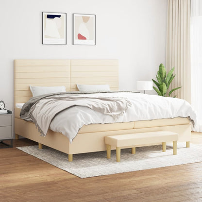 Box Spring Postel S Matrací Textil Krémová