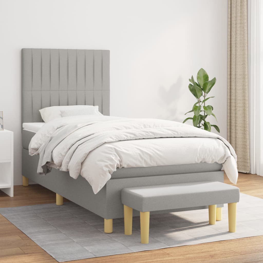 Box Spring Postel S Matrací Textil Světle Šedá
