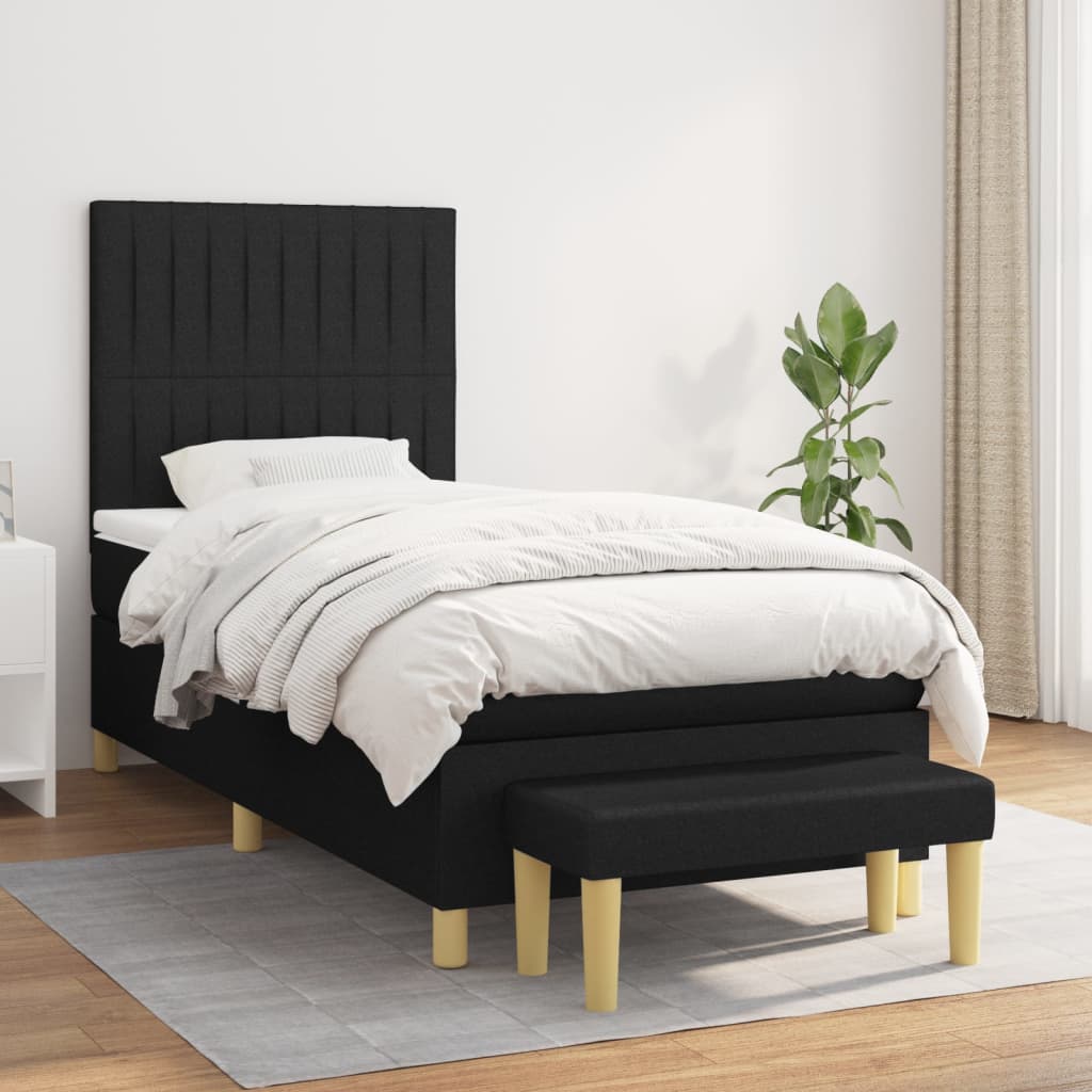Box Spring Postel S Matrací Černá Textil Černá
