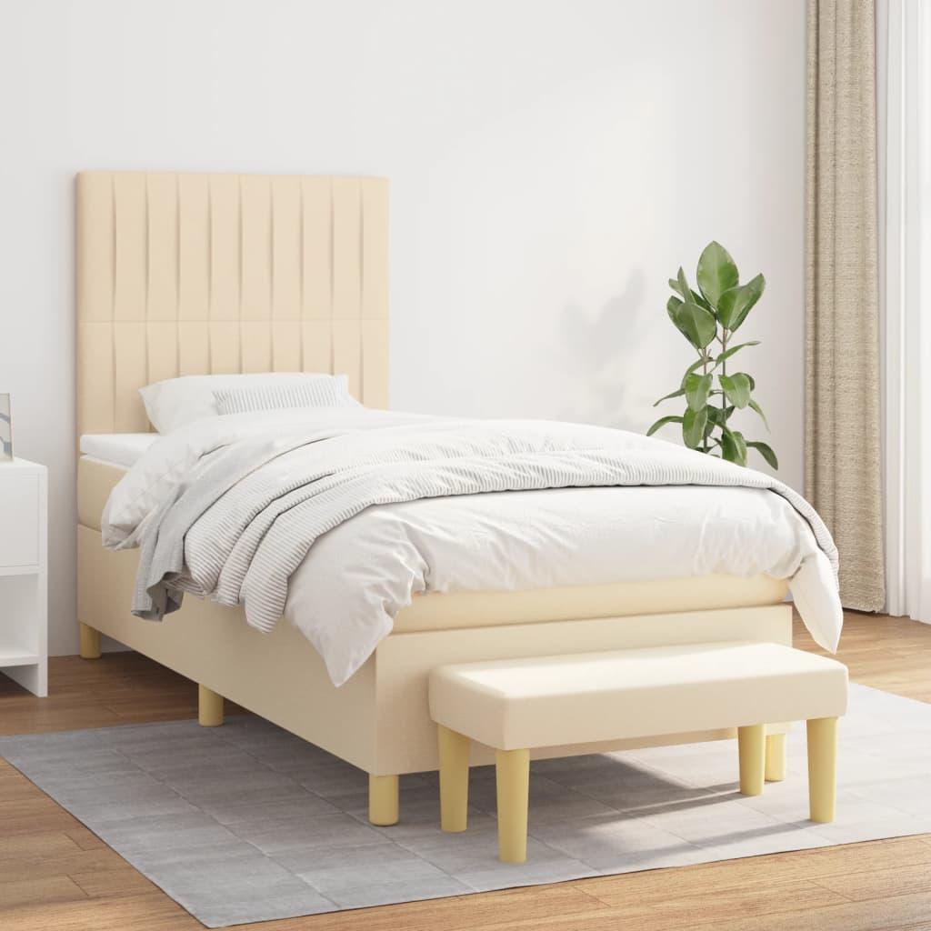 Box Spring Postel S Matrací Textil Krémová