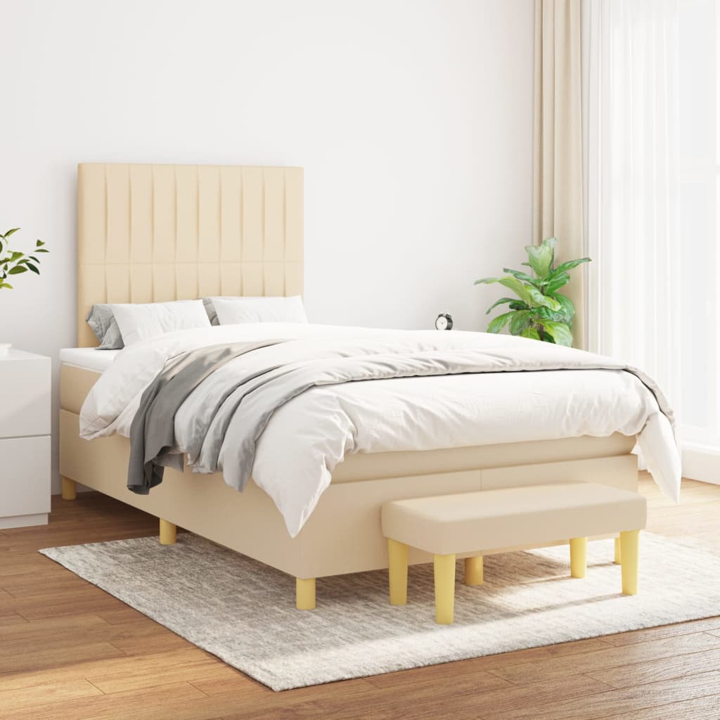 Box Spring Postel S Matrací Textil Krémová