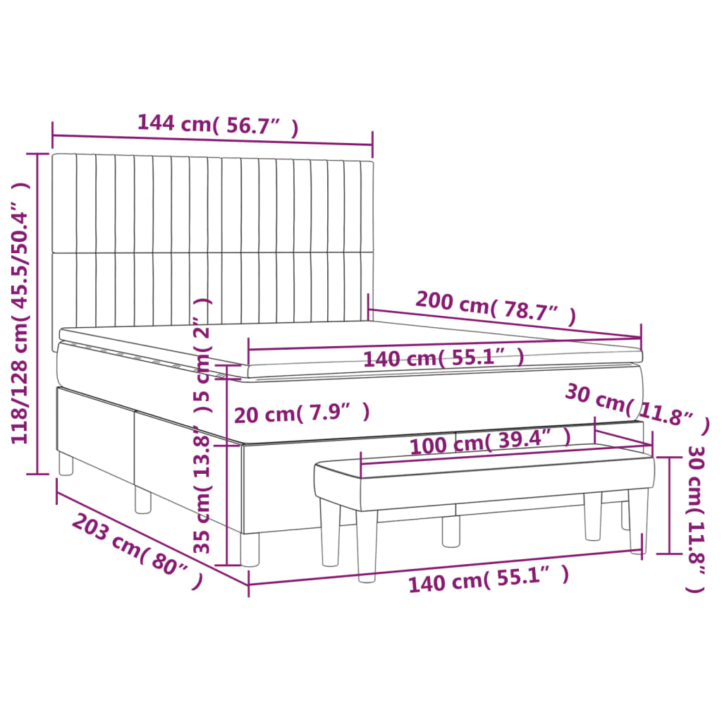 Box Spring Postel S Matrací Tmavě Hnědá 140X200 Cm Textil