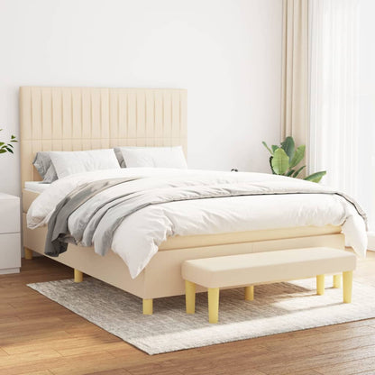 Box Spring Postel S Matrací Textil Krémová