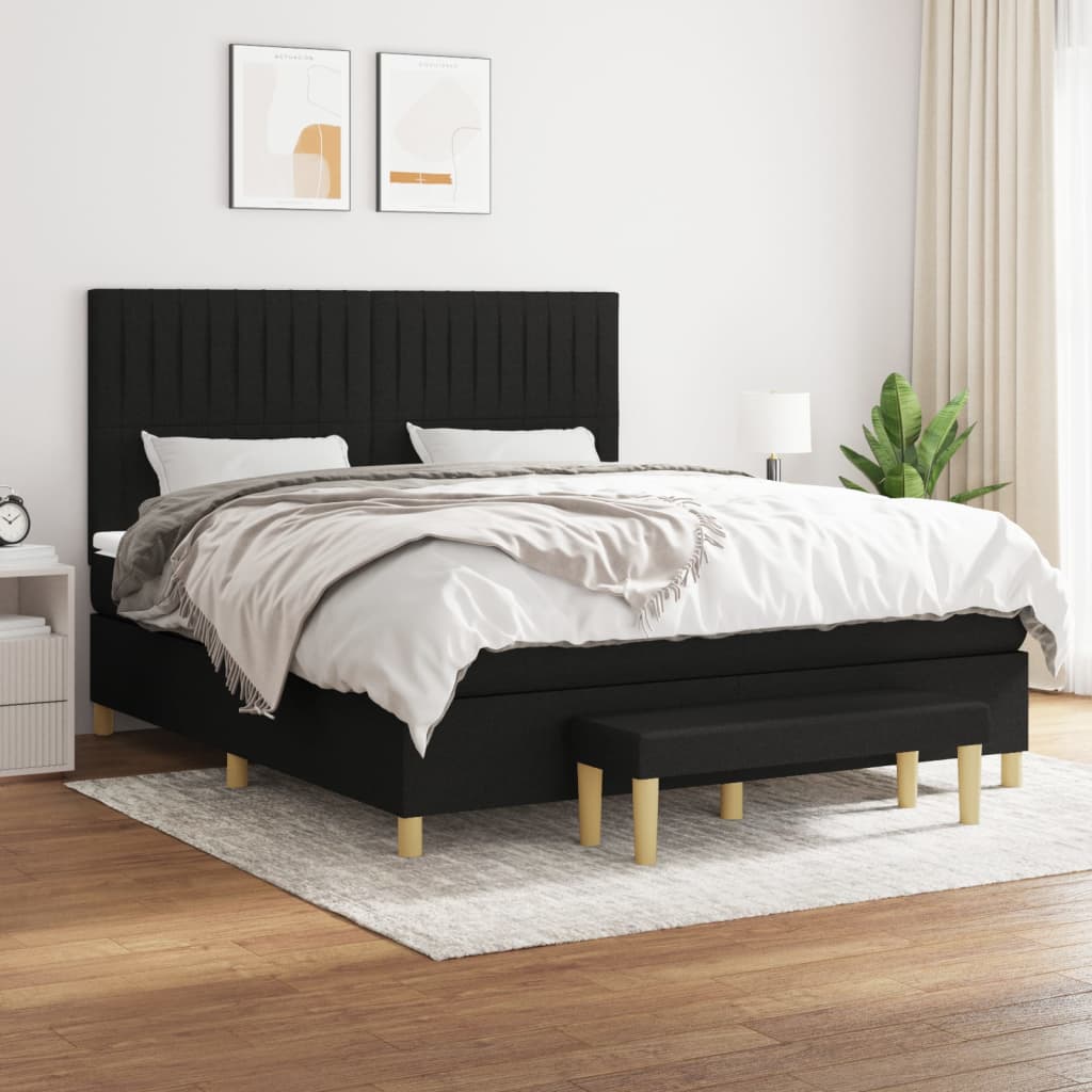 Box Spring Postel S Matrací Černá Textil Černá