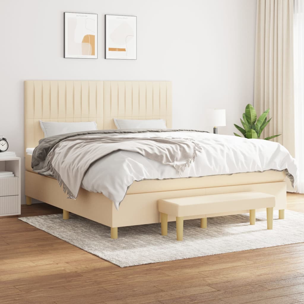 Box Spring Postel S Matrací Textil Krémová