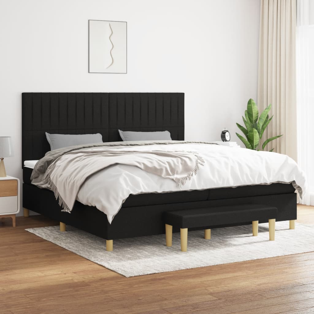 Box Spring Postel S Matrací Černá Textil Černá