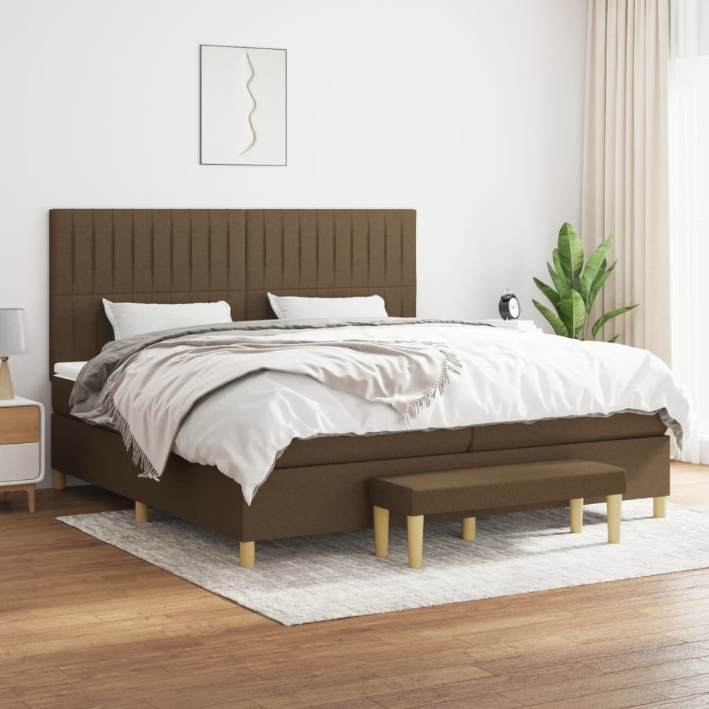 Box Spring Postel S Matrací Tmavě Hnědá 200X200 Cm Textil