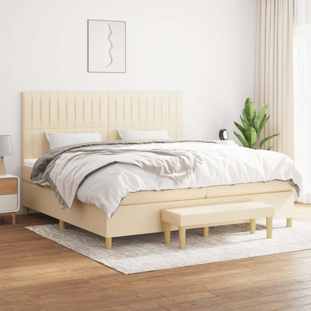 Box Spring Postel S Matrací Textil Krémová
