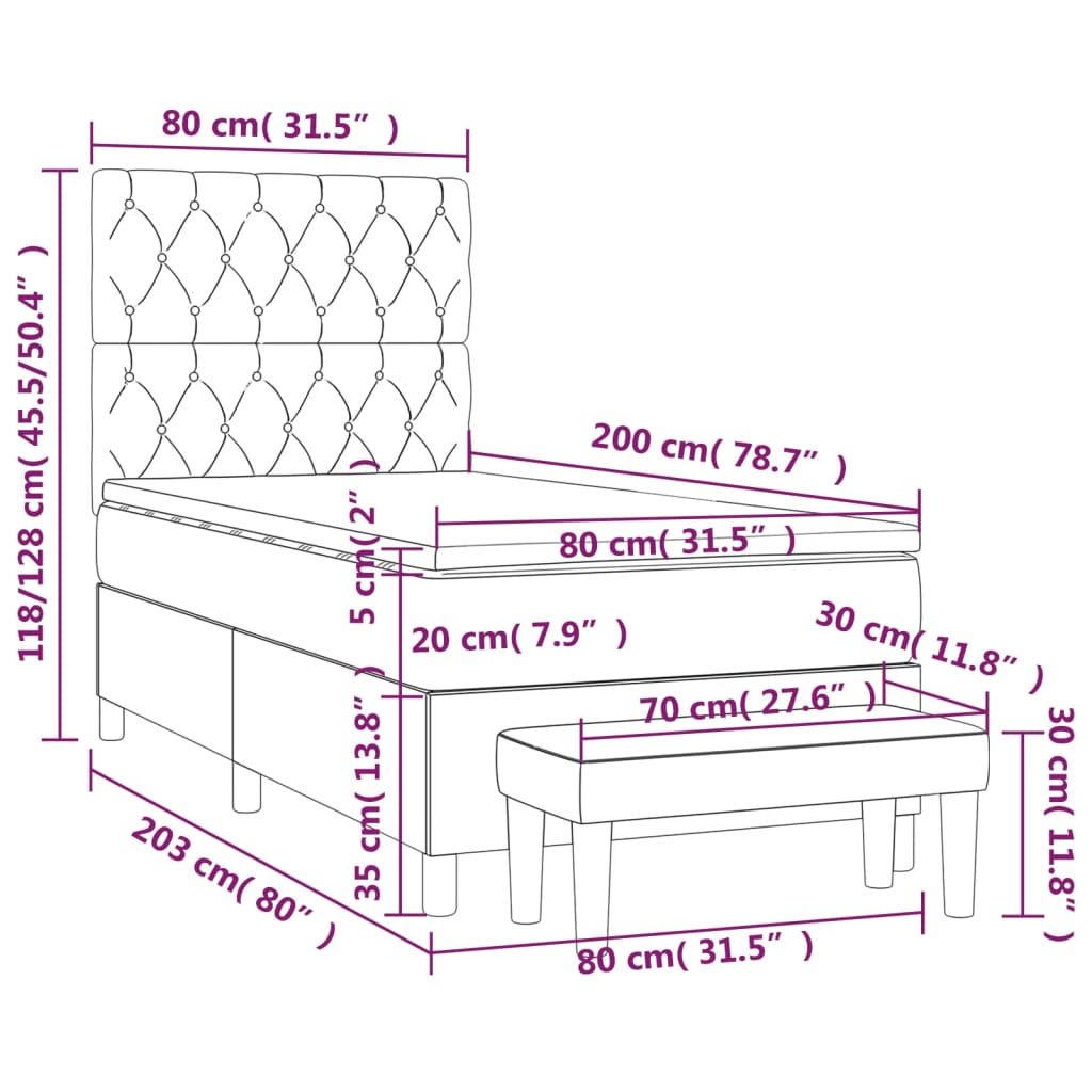 Box Spring Postel S Matrací Tmavě Hnědá 80X200 Cm Textil