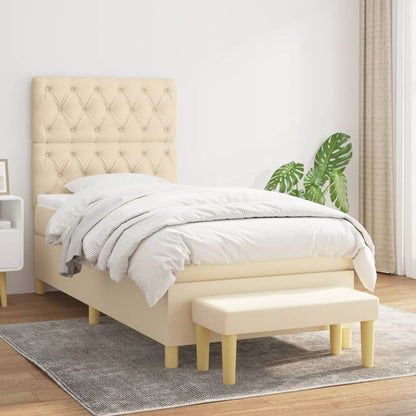 Box Spring Postel S Matrací Textil Krémová
