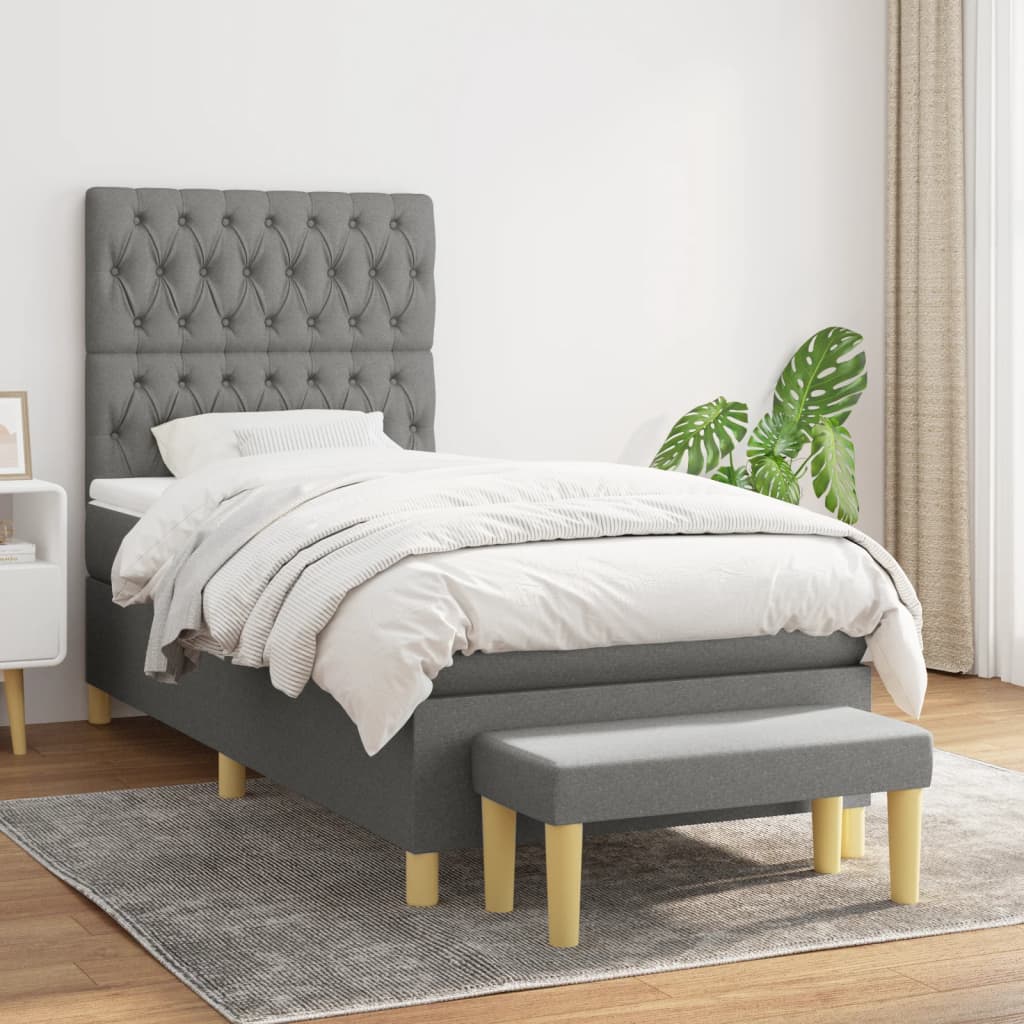 Box Spring Postel S Matrací Textil Tmavě Šedá