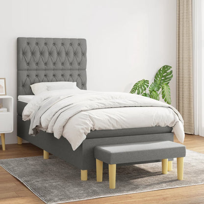 Box Spring Postel S Matrací Textil Tmavě Šedá