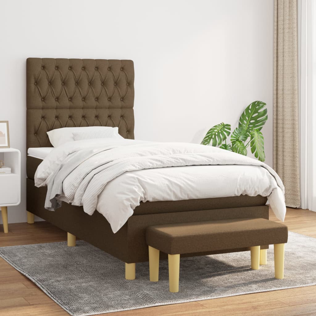 Box Spring Postel S Matrací Tmavě Hnědá 90X190 Cm Textil