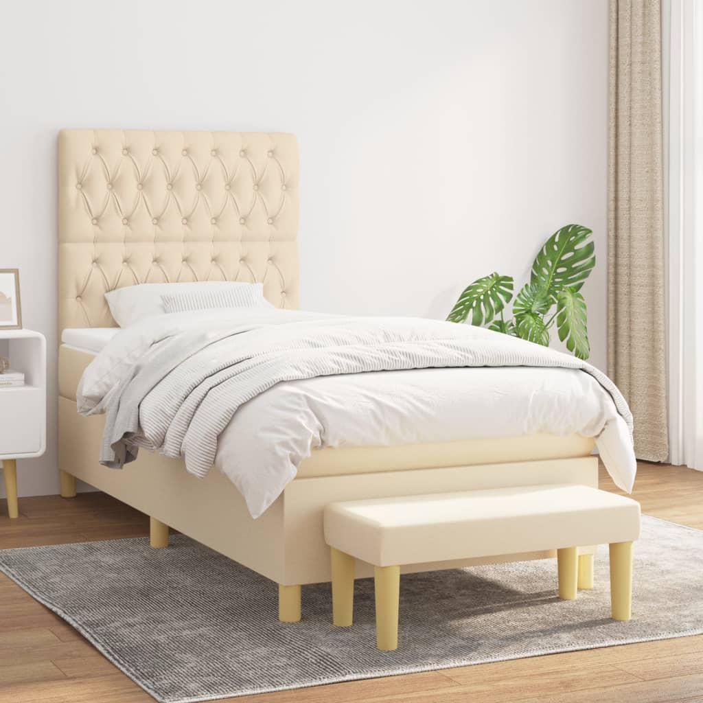 Box Spring Postel S Matrací Textil Krémová