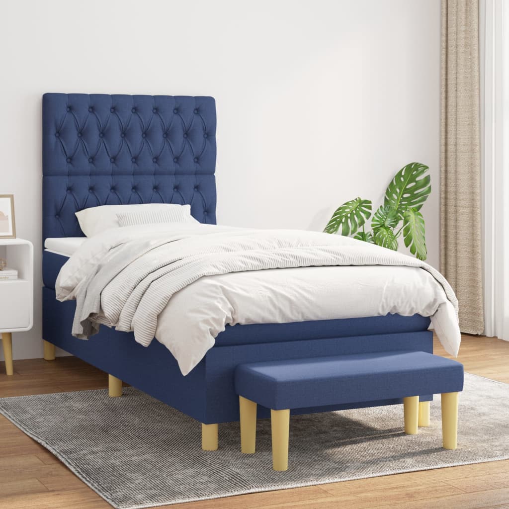 Box Spring Postel S Matrací Černá Textil Modrá
