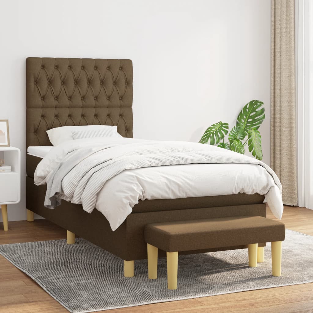 Box Spring Postel S Matrací Tmavě Hnědá 100 X 200 Cm Textil