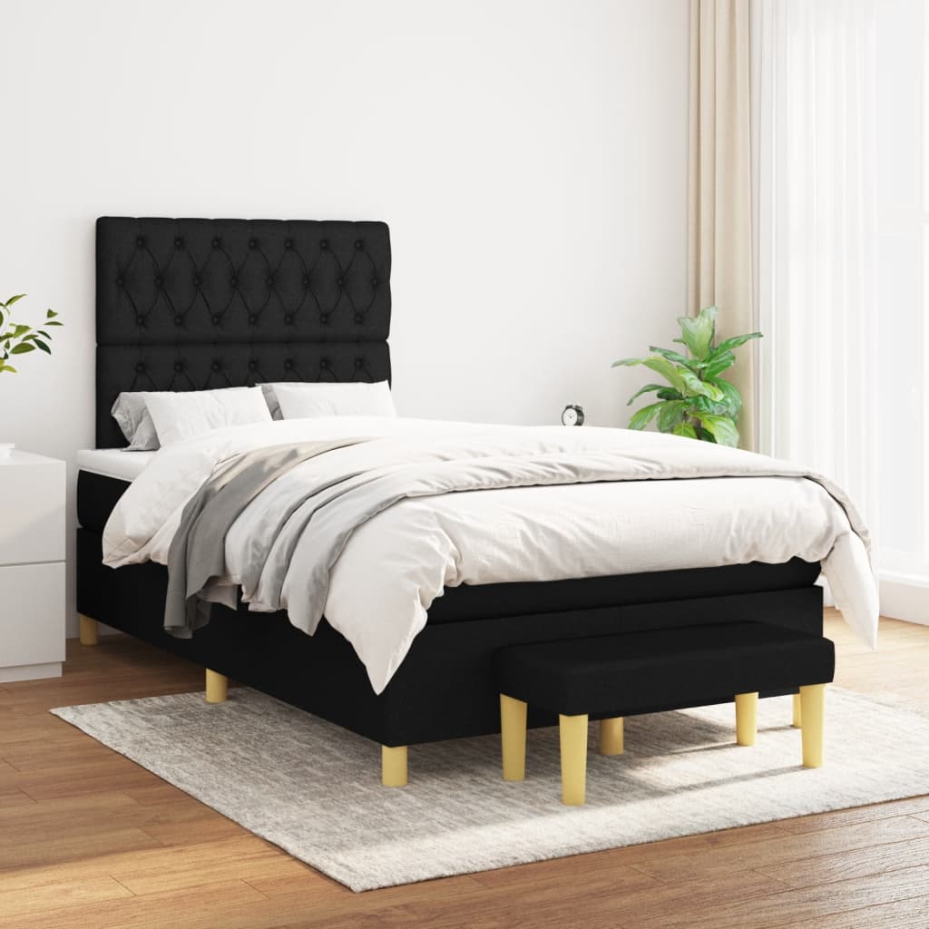 Box Spring Postel S Matrací Černá Textil Černá