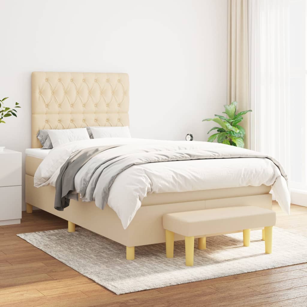 Box Spring Postel S Matrací Textil Krémová