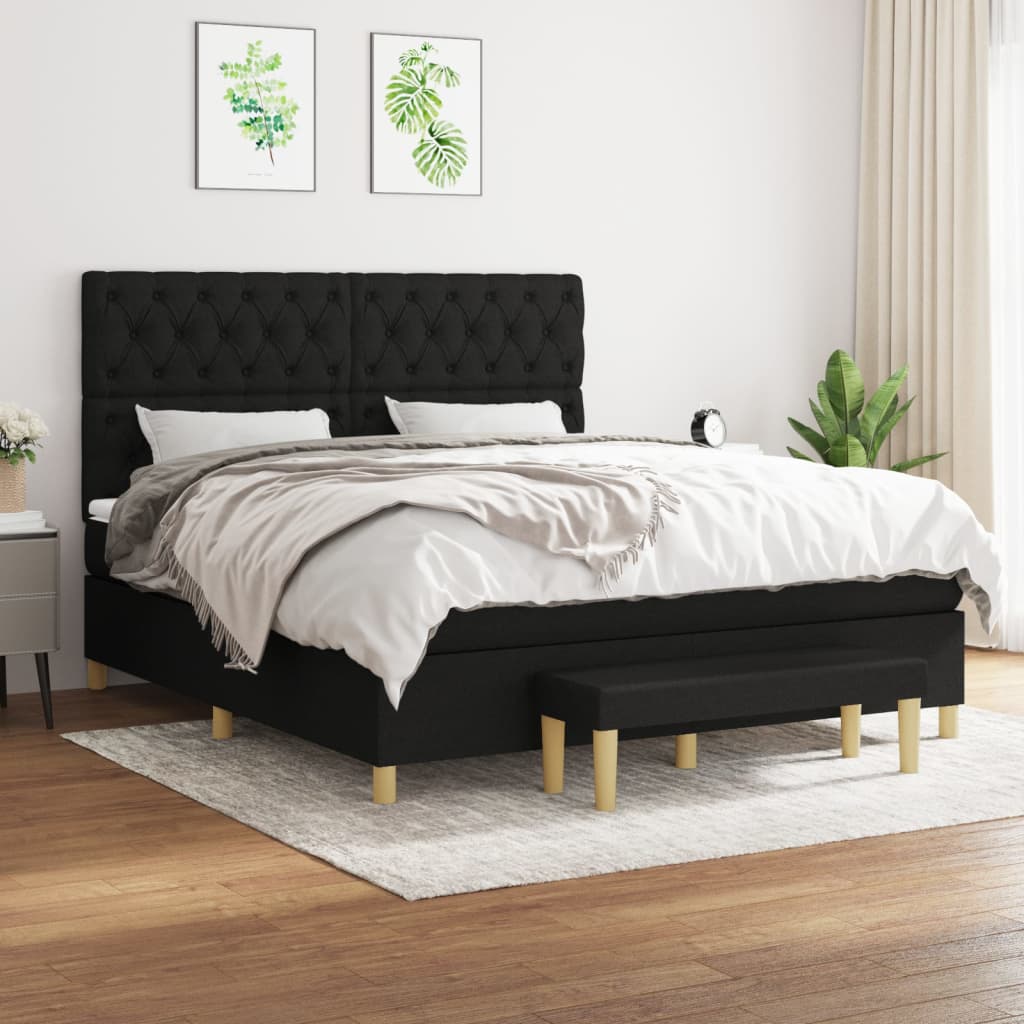 Box Spring Postel S Matrací Černá Textil Černá