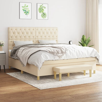 Box Spring Postel S Matrací Textil Krémová