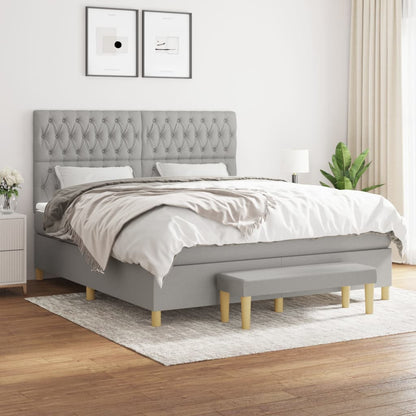 Box Spring Postel S Matrací Textil Světle Šedá