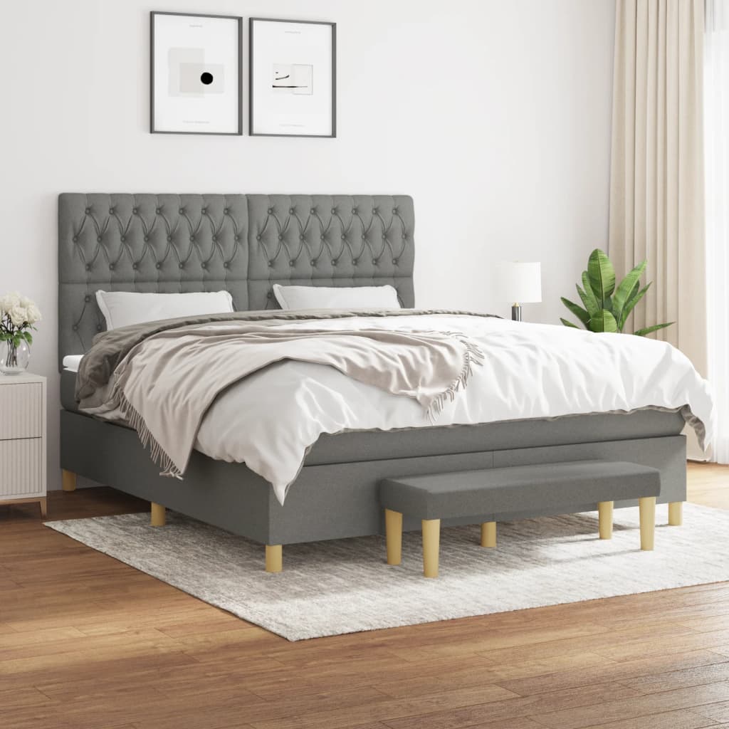 Box Spring Postel S Matrací Textil Tmavě Šedá