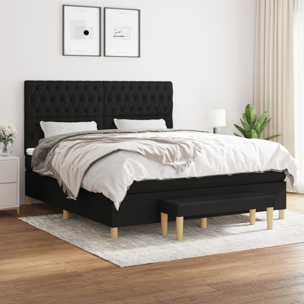 Box Spring Postel S Matrací Černá Textil Černá
