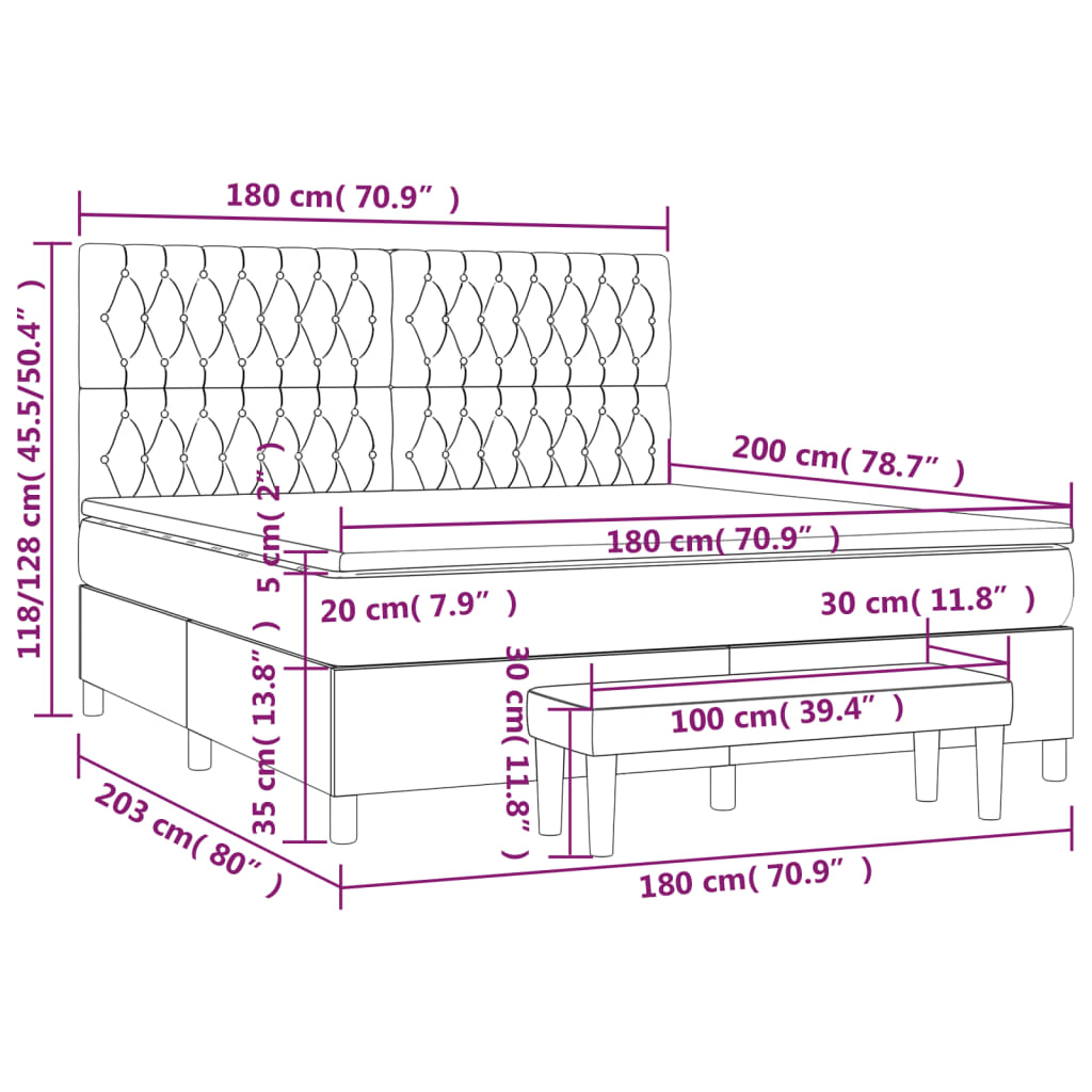Box Spring Postel S Matrací Tmavě Hnědá 180X200 Cm Textil