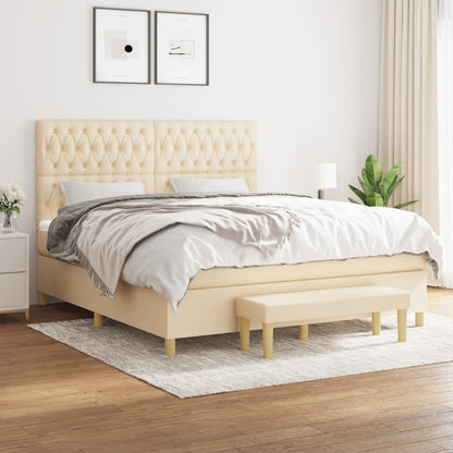 Box Spring Postel S Matrací Textil Krémová