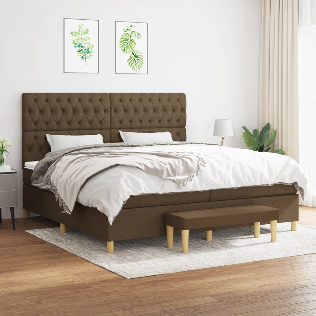 Box Spring Postel S Matrací Tmavě Hnědá 200X200 Cm Textil