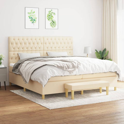 Box Spring Postel S Matrací Textil Krémová