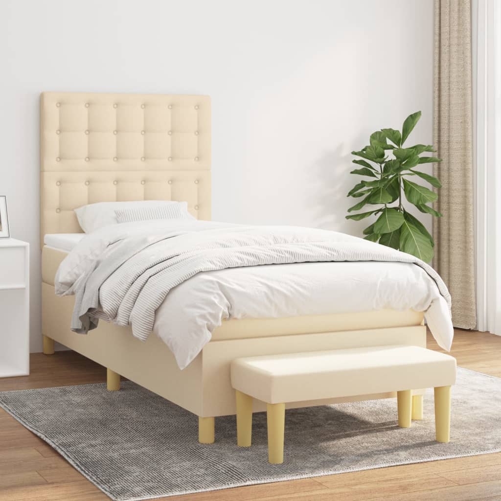 Box Spring Postel S Matrací Textil Krémová
