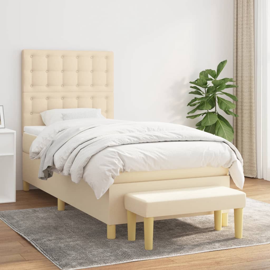 Box Spring Postel S Matrací Textil Krémová