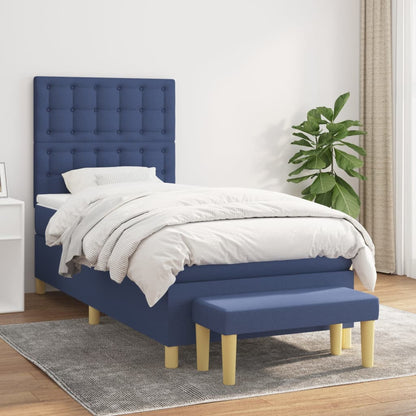 Box Spring Postel S Matrací Černá Textil Modrá