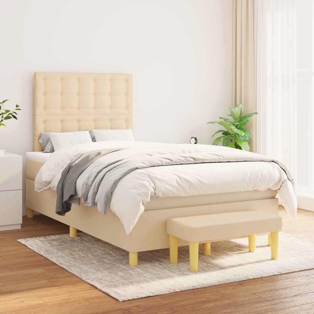 Box Spring Postel S Matrací Textil Krémová