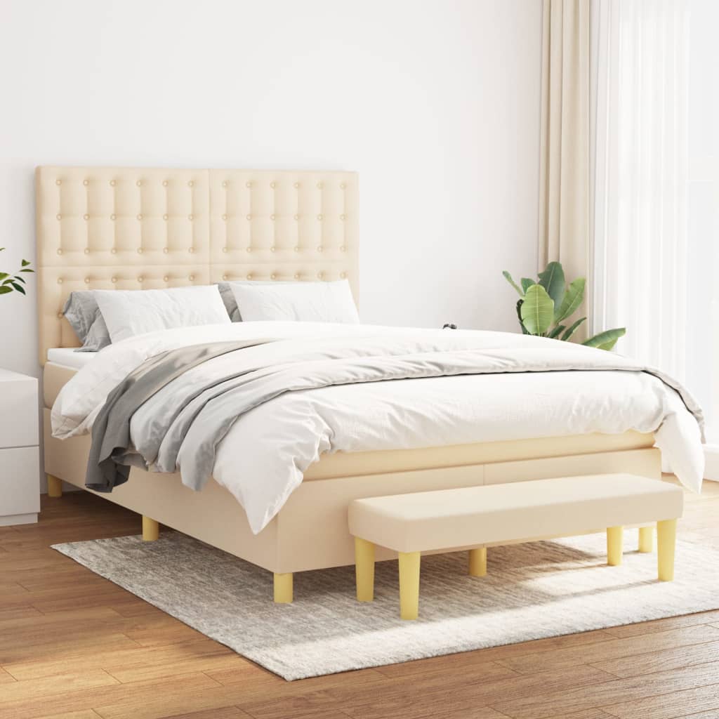 Box Spring Postel S Matrací Textil Krémová