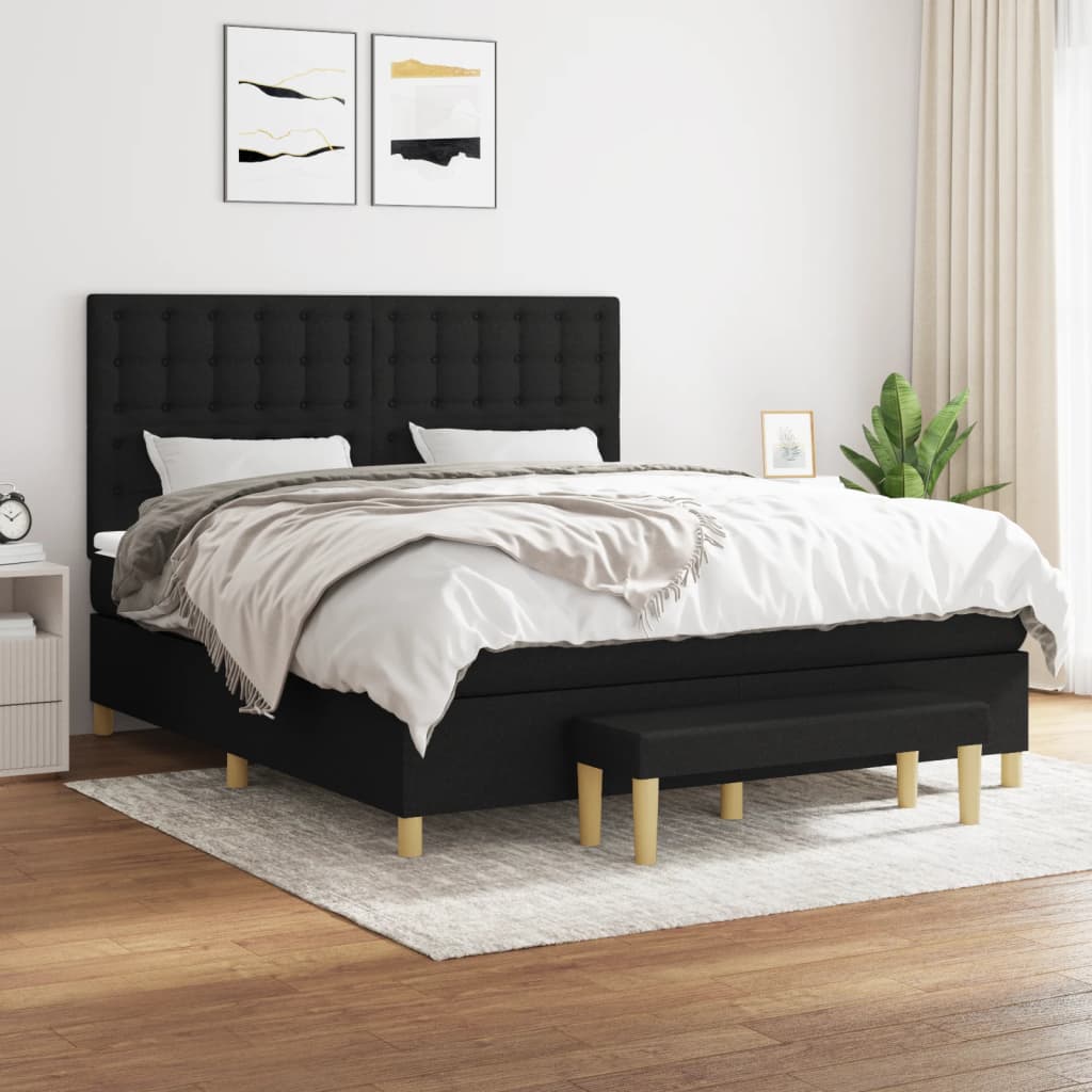 Box Spring Postel S Matrací Černá Textil Černá