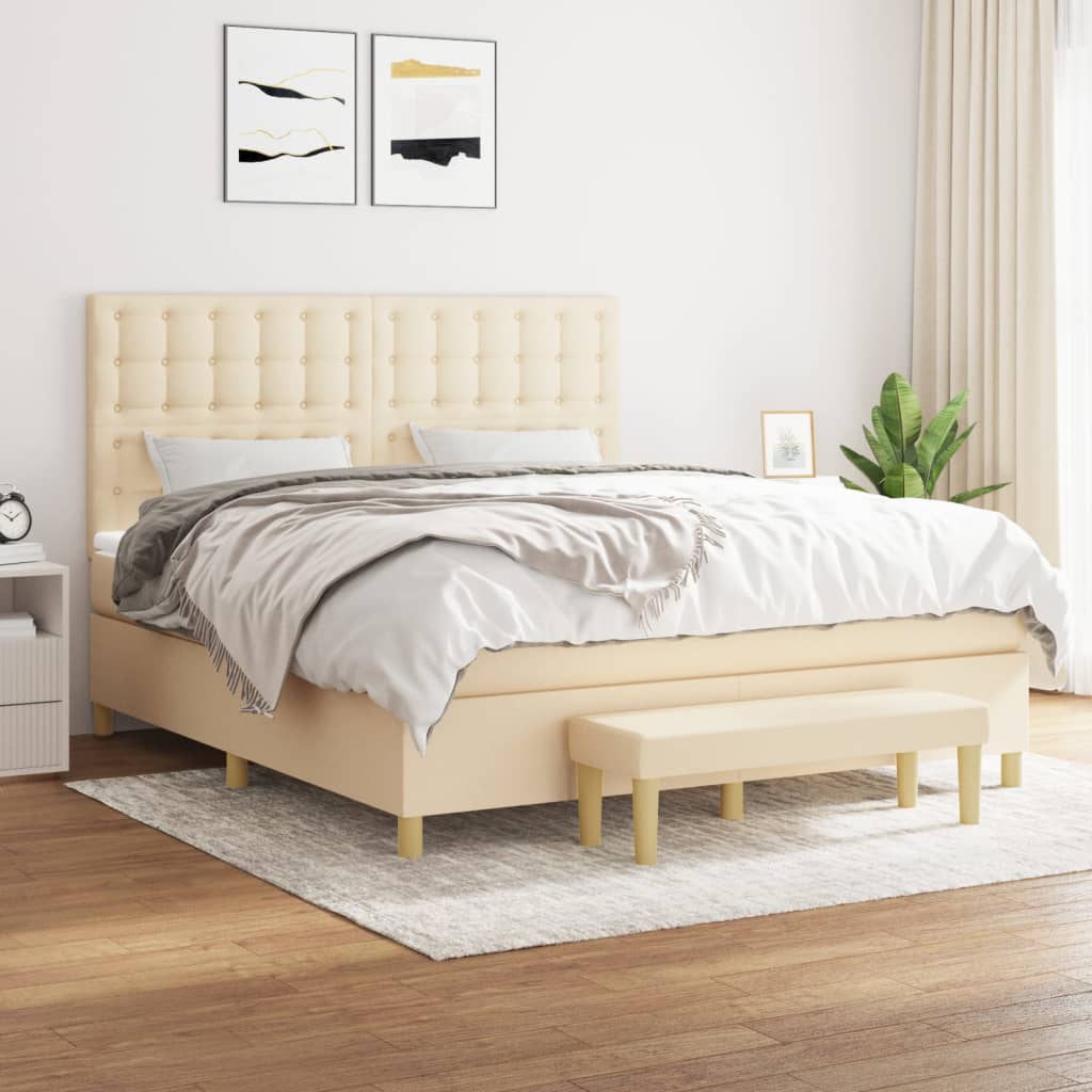 Box Spring Postel S Matrací Textil Krémová