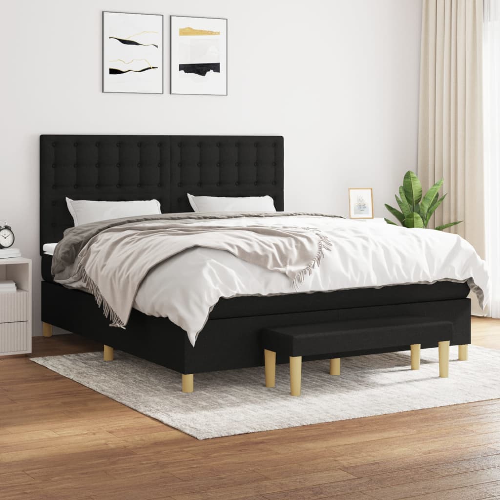 Box Spring Postel S Matrací Černá Textil Černá