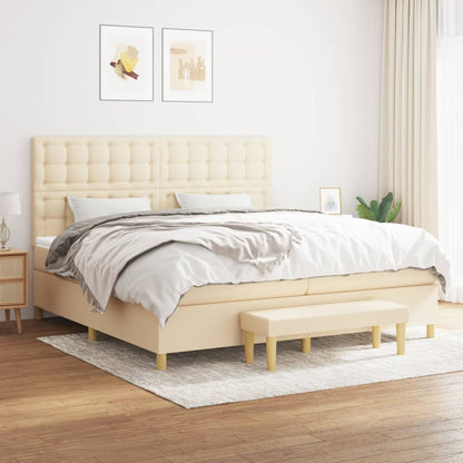 Box Spring Postel S Matrací Textil Krémová
