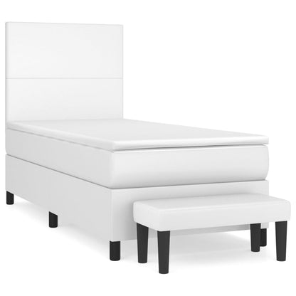 Box Spring Postel S Matrací Umělá Kůže Bílá