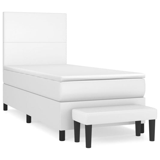 Box Spring Postel S Matrací Umělá Kůže Bílá