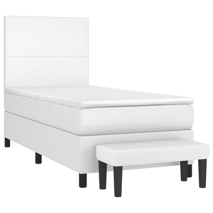 Box Spring Postel S Matrací Umělá Kůže Bílá