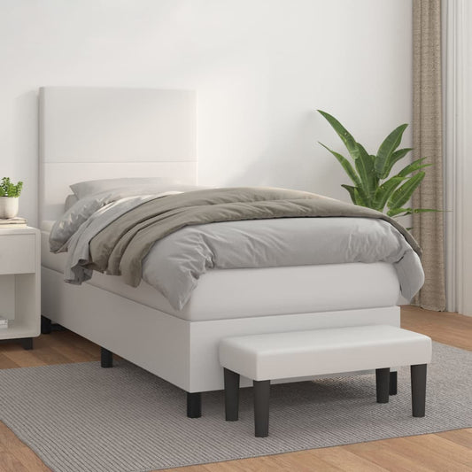 Box Spring Postel S Matrací Umělá Kůže Bílá