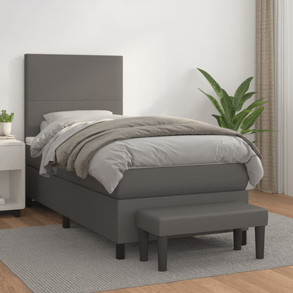Box Spring Postel S Matrací Šedá Umělá Kůže Šedá