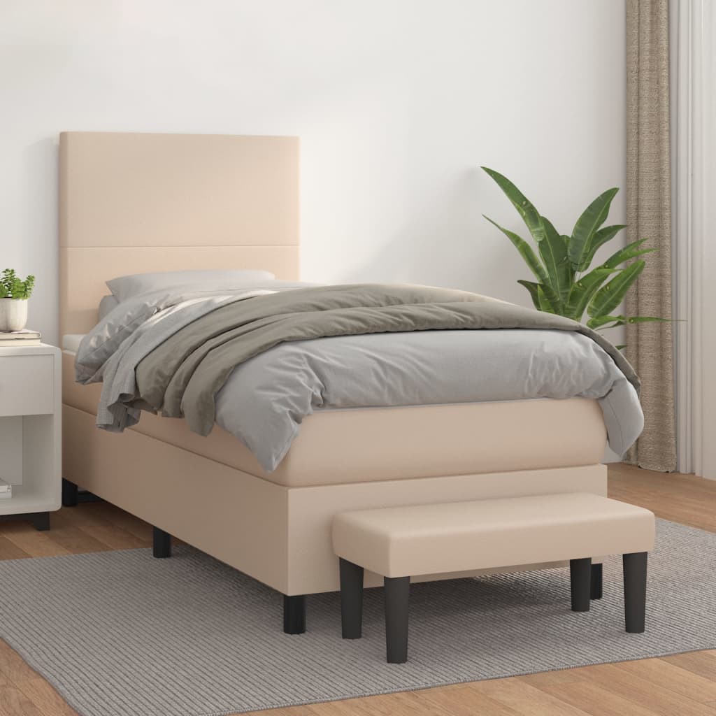 Box Spring Postel S Matrací Umělá Kůže Cappuccino
