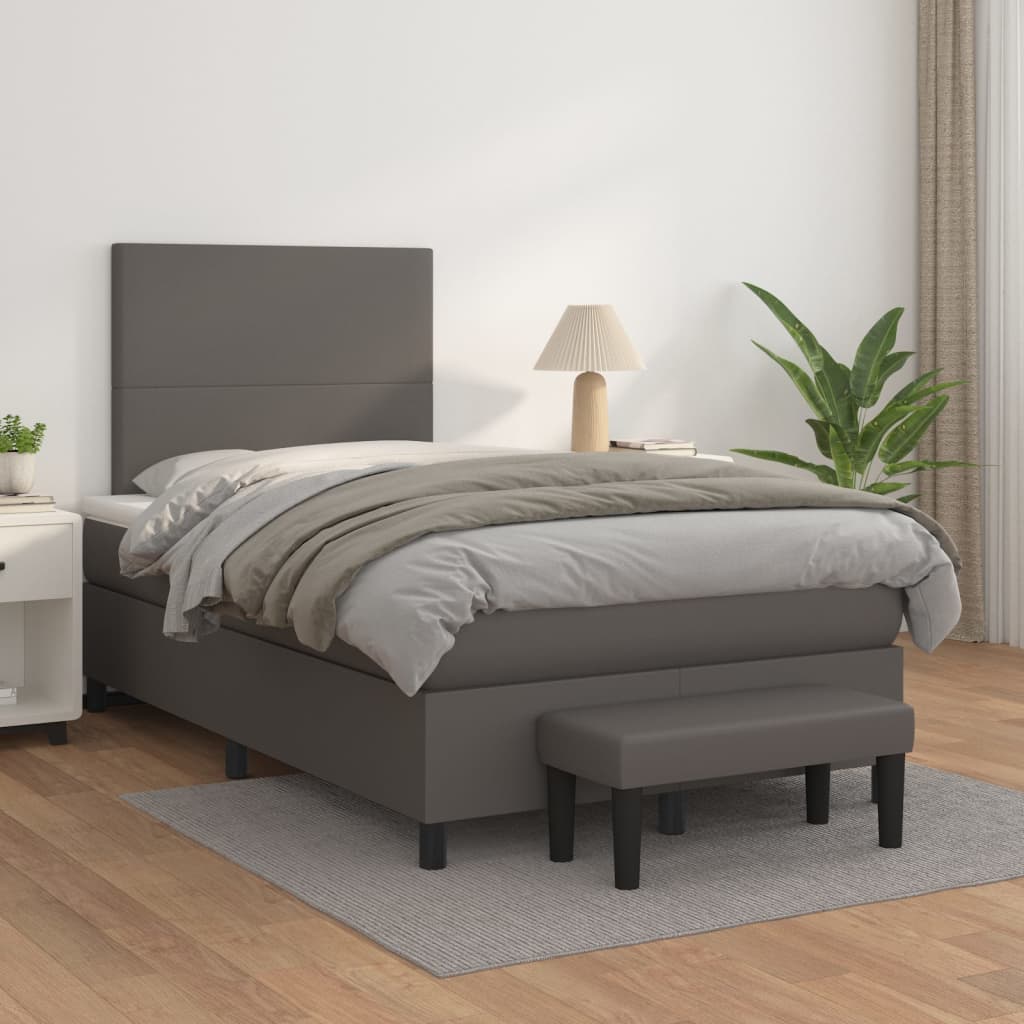 Box Spring Postel S Matrací Šedá Umělá Kůže Šedá